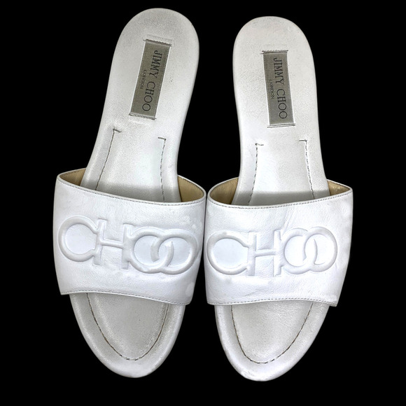 Jimmy Choo Tiaret Flat Sandals Size 40 US 10 White Calf Leather Dust Bag Boxed - Picture 3 of 13